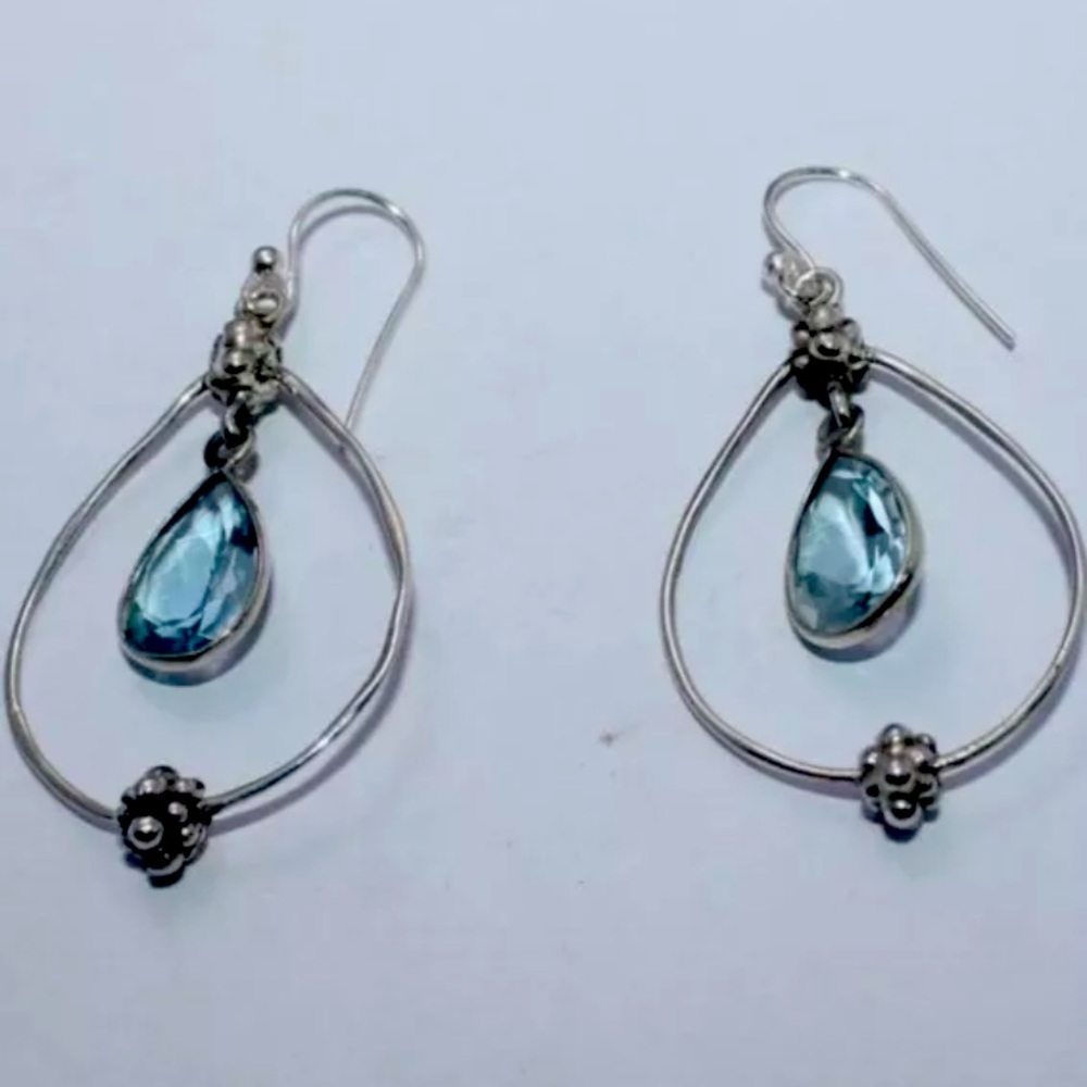 STERLING SILVER BLUE TOPAZ DANGLING EARRING MRSP $450, Weight: 7.35g